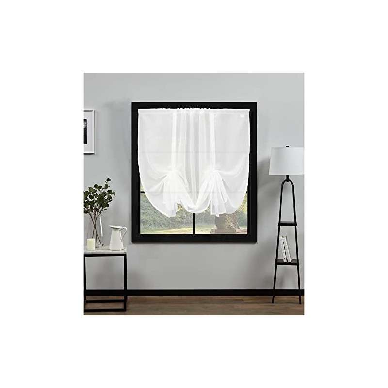 NetCurtainsUK Plain Voile Tie Blind Curtain Panels 140cm (55'') Wide