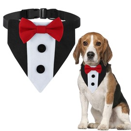 Dog Tuxedo,Formal Wedding Dog Bandana Adjustable Collar with Bowtie,Small Medium Large Boy Dog Wedding Grooming Birthday Party Gift DOGTACT (Large, Red)