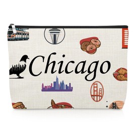 Chicago Makeup Bag Chicago Lover Gifts Travel Gift for Women Girls Best Friend Mom Bff Vacation Cosmetic Bag Bachelorette Party Trip Present Travel Pouch Birthday Mothers Day Graduation Present