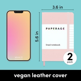 PAPERAGE Lined Pocket Journal Notebook, 2 Pack, (Blush), 160 Pages, Small Notebook, 3.6 inches x 5.6 inches - 100 gsm Thick Paper, Hardcover