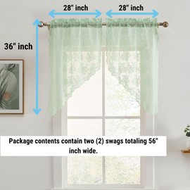 HLC.ME Jolene Floral Rod Pocket Lace Short Cafe Swags for Small Windows - 28 x 36 Inch Length (Seafoam Green Swags, Set of 2)