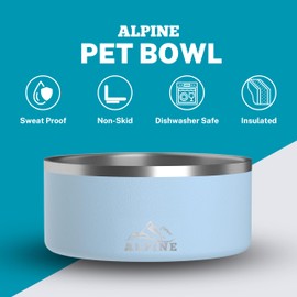 ALPINE Set of 2 Stainless Steel Dog Bowls, Non Slip, Metal Pet Bowl for Food and Water, Double Walled Insulated, Rustproof, Dishwasher Safe (32 oz, Sky Blue)
