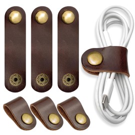 GABOX Cord Organizer Set with Cord Clips, Tangle-Free Cable Management Solution - 6Pcs Brown Cowhide Leahter