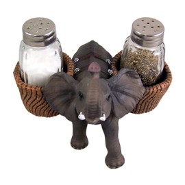 Spice Carrying Elephant Salt and Pepper Shaker Holder 4 3/4 Inch (Shakers Included)