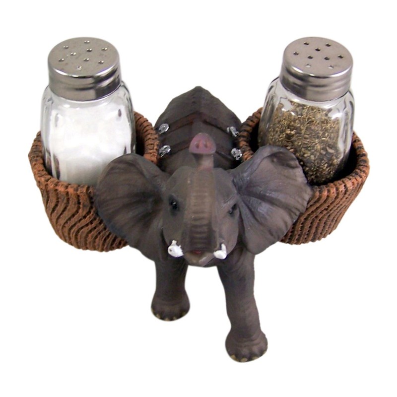 Spice Carrying Elephant Salt and Pepper Shaker Holder 4 3/4