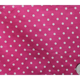 Polycotton Fabric Printed Small DOTS White HOT Pink Background / 60" Wide/Sold by The Yard