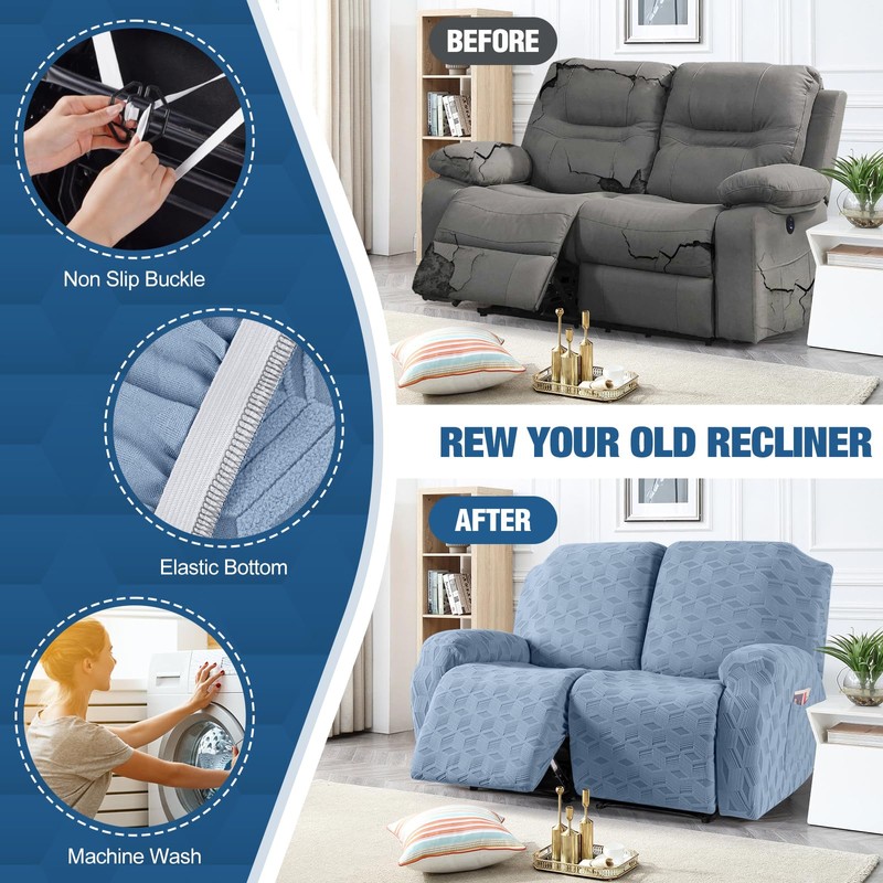 TAOCOCO Recliner Loveseat Cover, Stretch Jacquard Reclining Loveseat Cover Furniture