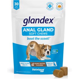 Vetnique Labs Glandex Anal Gland Soft Chew Treats with Pumpkin for Dogs Digestive Enzymes, Probiotics Fiber Supplement for Dogs Boot The Scoot (Peanut Butter Chews, 30 Count)