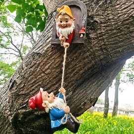 Elenon Climbing Gnomes Tree Faces Decor Outdoor for Yard, Adorable Gnome Tree Hugger Fairy Door Statue for Tree, Funny Garden Tree Peeker Sculpture Yard Patio Art