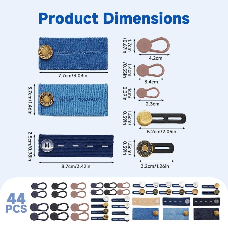 44-Pack Elastic Button Extenders for Jeans and Pants