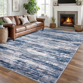 Siiloom Navy Blue Gray Neutral Multi 8x10 Modern Abstract Area Rug for Bedroom, Large Super Soft Washable Rugs with Non-Slip, Non-Shedding Carpet for Living Room, Indoor Door Mat For Office Home Décor
