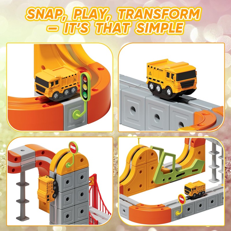 Electric Train Set for Kids, 117PCS Flexible 3D Cube Track
