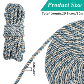 GORGECRAFT 8mm 11 Yards Twist Trim Cord Polyester Twist Lip Twine Decorative Braided Rope Thread String Ribbon for Home Decor Curtain Tieback Upholstery Accessories Sewing Crafts Slate Gray