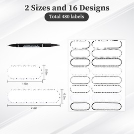 480Pcs Waterproof Bottle Labels,Self-Adhesive Water Bottle Labels,Self-Laminating Name Tag Stickers with Pen for Tumblers, Kids School Supplies, Kitchen Containers, Bins, and Outdoor Gear