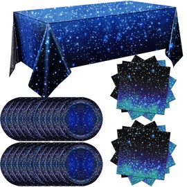 RAIHOMKIT 41 Pack Galaxy Party Supplies, Outer Space Themed Birthday Party Decoration,Starry Night Supplies,Space Party Tableware Set,Starry Night Tablecloth Paper Plates Napkins for Boys Girls