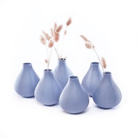 Chive 'Frost' - Florero de cerámica - Juego de 6 hermosos jarrones pequeños para flores y plantas de casa, centros de mesa perfectos y decoración de sala de estar, color azul y gris