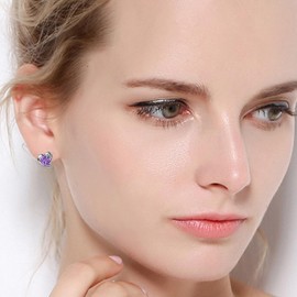 Women's silver stud earrings, 1 pair of earrings with pink gift box stud earrings white gold cubic zirconia heart-shaped stud earrings │ exquisite earrings jewelry gift for women, (White Diamond)