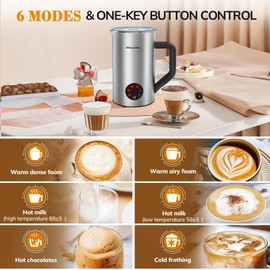 Milchaufschäumer Elektrisch 6 in 1, Morpilot Milchschäumer für Heißer und Kalter und Schokolade, 350ml 550W, Antihaftbeschichtung, Leicht zu Reinigen
