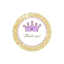 40 Stickers Princess Baby Shower Birthday Party Favor Label Glitter Gold Purple