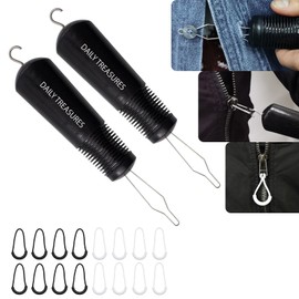 Daily Treasures 2pack Button Hook and Zipper Pull, Button Hook for Seniors with 8Pcs Zipper Pulls,Button Assist Tool,Button Assist Device with Non-Slip Ribbed Handle for Seniors and Disabilities