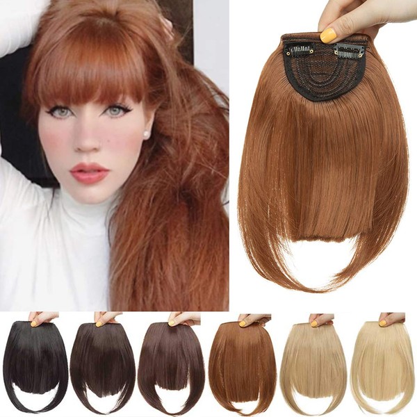 Clip-In Extensions Fringe Hairpiece Natural Hair Extensions 1 Piece 2 Clips Straight Synthetic Hair Like Real Hair for Women Light Auburn
