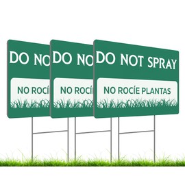 ULVEOL 3 Pack 12x8 Inches Do Not Spray and Do Not Trim Yard Sign with Metal Stake - Green Bilingual Double Sided Do No Trim Signs for Outdoor - Plastic Neighborhood Street Caution Yard Signs