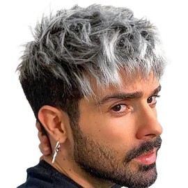 Men's Full Wig, Short, Breathable, Heat Resistant, Gradient Mesh, Fluffy, Men's Wig, Business, Natural Wig