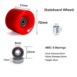 LOOEEL 70mm Longboard Wheels 80A Contains ABEC-9 Bearings and Spacers,Skateboard Riser Pads,Skateboard Hardware Screws Bolts,fit for Your Longboard Skateboards.-Red