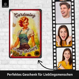 LANOLU Retro Tin Sign Garden - Gardening Therapy - Garden Signs for Outdoors, Signs for the Garden, Garden Signs, Funny Metal Signs Garden 20 x 30 cm