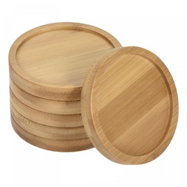 sourcing map Pack of 6 Saucers for Flower Pots 7.5 cm Outer Diameter Bamboo Round Flowers Drip Tray for Indoor Use