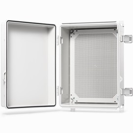 QILIPSU Waterproof Junction Box IP67 Outdoor Plastic Electrical Project Enclosure Weatherproof with Mounting Plate, Wall Brackets, Hinged Grey Cover 16.1"x12.2"x7.1"