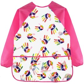 REEKNOKOL Kids Apron, Ages 3-8 Apron for Kids Waterproof Children's Aprons Kids Painting Apron Kids Aprons for Painting with Pocket for Painting, Cooking, Eating, Arts & Crafts (Pink)