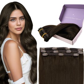 Fshine Clip In Hair Extensions Human Hair Dark Brown 12 Inch 3Pcs Short Brown Human Hair Clip in Extensions Darkest Brown For Women Brazilian Hair Clip In Human Hair Extensions 50g