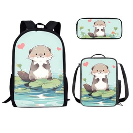 chaqlin Backpack Sets for School, Cute Kids Backpack with Lunch Box and Pencil Case, Sea Otter Print Cute Backpack for Toddler Girls, 3 Piece