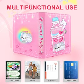 Trading Card Binder,440 Cards Collectible Trading Card Holder Case with 55 Sleeves, 4 Pocket for TCG Game Cards Collection Sports Trading Cards Collector Album (Pink milk bottle, 440 Pockets)