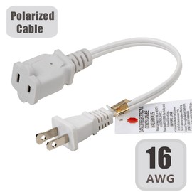 White Short 1-Foot 1FT Polarized US 2-Prong Male-Female Extension Power Cord Cable, 16AWG 2 Outlet Extension Cable Cord 10A/125V,Nema 1-15P to 1-15R Extension Cable…