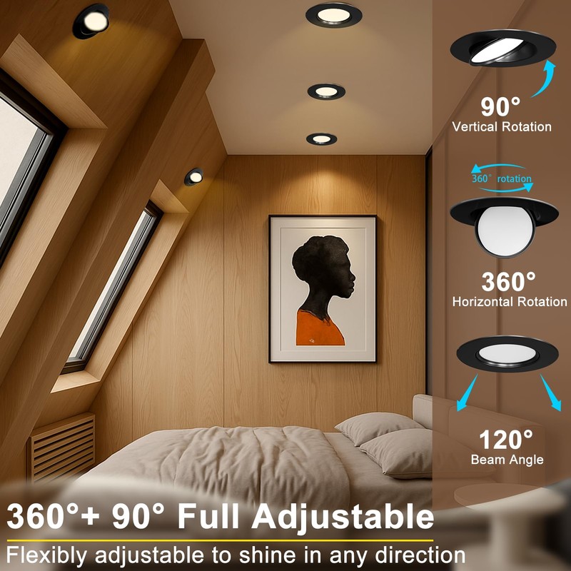 Lightdot 6 Pack 6 Inch LED Gimbal Recessed Lighting, 360°+90°