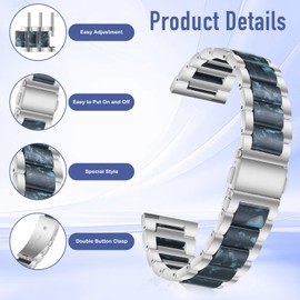 CeiBand Metal Strap Compatible with 22mm 20mm, Metal Resin Wristband for Women Men, Quick Release Watch Strap, Replacement Watch Band with Deployment Buckle for 22mm 20mm - (22mm Silver&Blue)