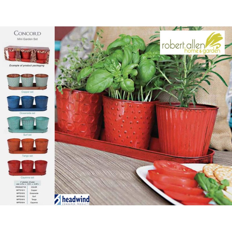 Robert Allen MPT01910 Concord Garden Flower Pot Set with Tray,