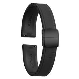 ULLCHRO FKM Rubber Watch Strap 20mm, Quick Release Watch Band 22mm for Men Women, Waterproof Soft Premium Fluororubber Cut to Size 18mm 19mm 21mm 23mm 24mm Deployment Clasp (20mm, Black)
