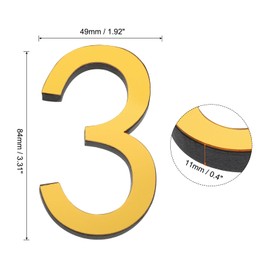 MECCANIXITY 3 inch 3 House Mailbox Number Stickers 3D Street Address Number Self Adhesive Decal Number for Home Office Apartment, Gold