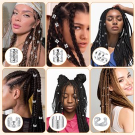 Ouligay 120Pcs Hair Jewelry for Women Braids, Silver Hair Cuffs Charms Rings, Loc Dreadlock Accessories for Braids Black Women Men Festival Pirate Jewelry Decorations