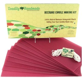 Make Your Own Beeswax Candle Kit - Includes 10 Full Size 100% Beeswax Honeycomb Sheets in Cranberry and Approx. 6 Yards (18 Feet) of Cotton Wick. Each Beeswax Sheet Measures Approx. 8" x 16 1/4".