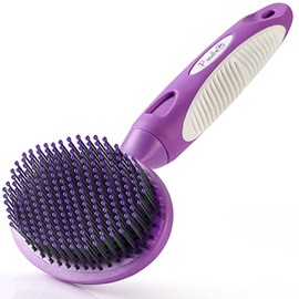 Cepillo de cerdas redondas para perros y gatos, cuidado suave para pelo corto o largo, herramienta suave para pieles sensibles elimina la caspa, la suciedad y desenreda – morado