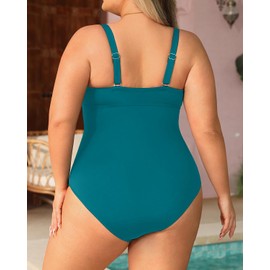 Yonique Traje de baño de una pieza para mujer, talla grande, control de abdomen, traje de baño adelgazante, verde azulado, 22 Plus