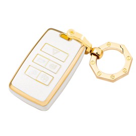 YHC Key Fob Cover Car Key Case Shell with Gold KeyChain fit Land Rover Vogue Range Discovery Rover Sport, White, Small