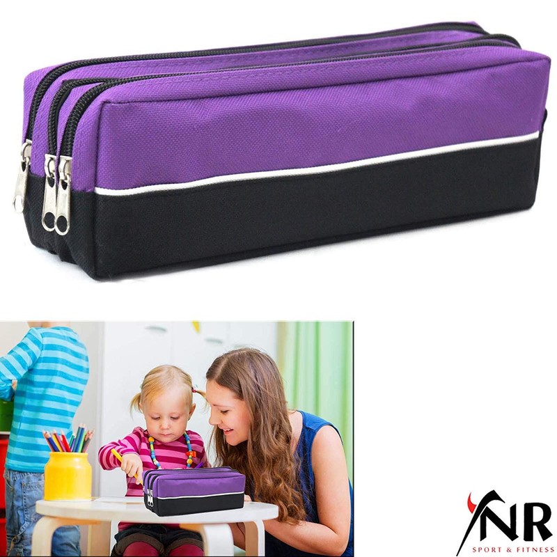 YNR Arpan Triple Pocket Zip Fabric Pencil Case Pouch -