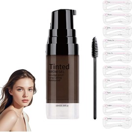 Gel Para Cejas, Sello De Cejas, Kit De Plantillas Para Sellos Para Ceja Reutilizables, Pomada Para Ceja Semi Permanente Con 1 Cepillo Y 10 Plantillas (Marron Oscuro)