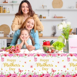 OGMOGKW Mothers Day Decorations Tablecloth,3Pcs Mother's Day Tablecloths Rectangle Mothers Day Plastic Tablecloths Happy Mothers Day Table Decorations for Party Brunch Picnic Decorations