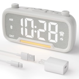 Alarm Clock Radio with Bluetooth Speaker, FM Radio, High Fidelity Sound, Bedside Clock with 2 Charging Ports, Adjustable Dimmer & Volume, Night Light, Auto-off Timer, Ideal for Bedroom and Home Office